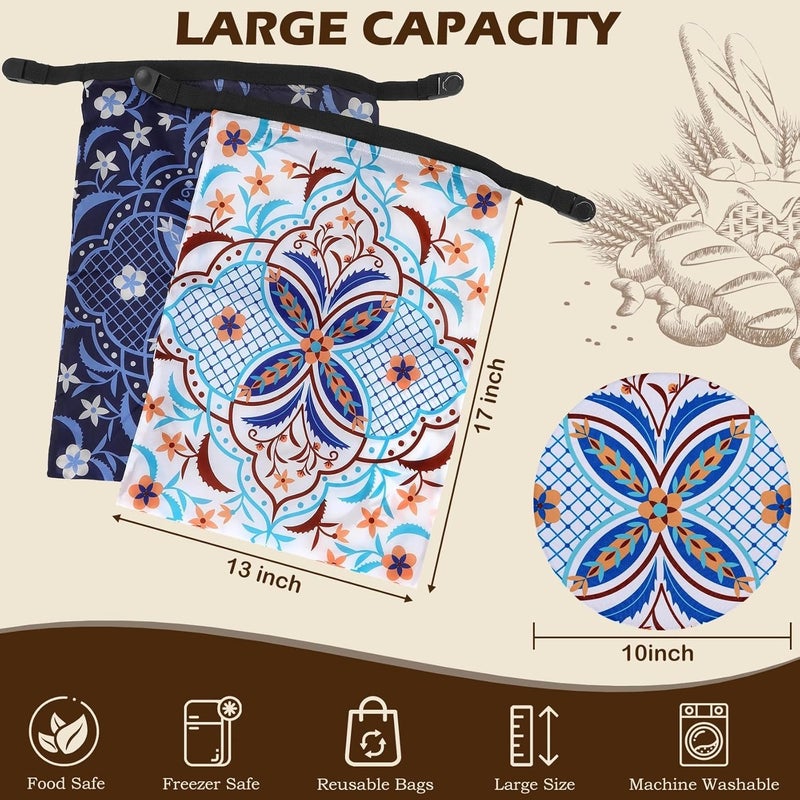 Revahope 2 Pack Reusable Bread Bags for Homemade Bread, 17"×13" Sourdough Bread Storage Bags with Bowl Cover - Keep Loaf Fresh and Easy to Wash(Morocco Style) - Image 4